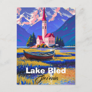Postal con Acuarela del Lago Bled Eslovenia Viajes