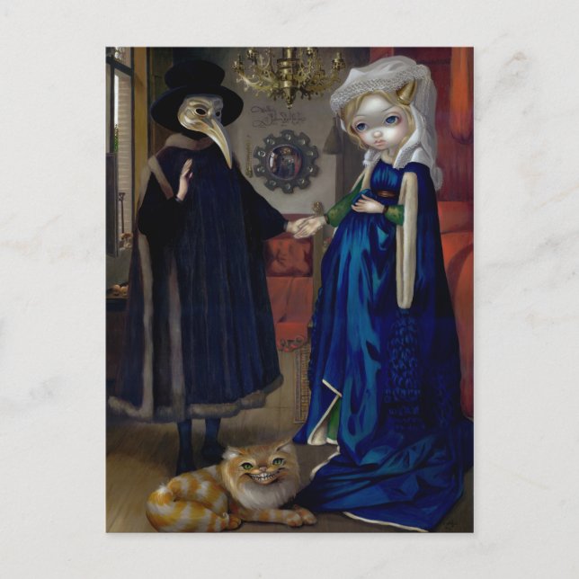 Postal con "Alicia en un retrato de Van Eyck" (Anverso)