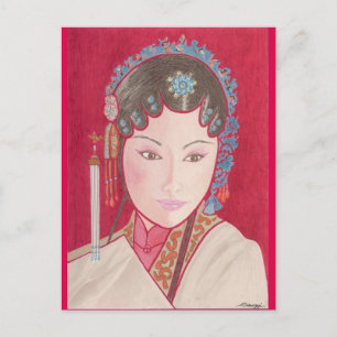 Postal con arte original de bailarina china