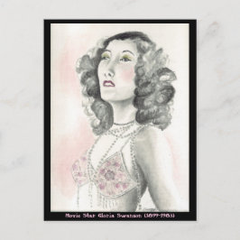 Postal con arte original de Gloria Swanson