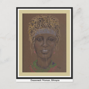 Postal con arte original, mujer etíope