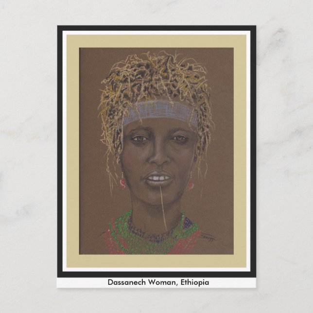 Postal con arte original, mujer etíope (Anverso)