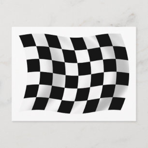 Postal con bandera a cuadros de carreras