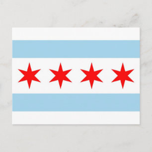 Postal con bandera de Chicago, Estado de Illinois,