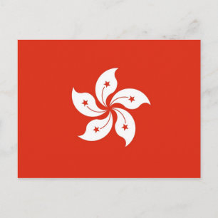 Postal con bandera de Hong Kong, China