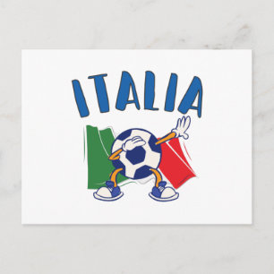 Postal con bandera de Italia y balón de fútbol hac