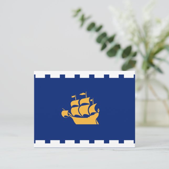 Postal con bandera de la ciudad de Quebec, Canadá (Anverso de pie)