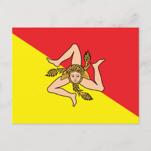 Postal con bandera de Sicilia, Italia