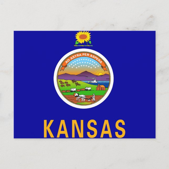 Postal con bandera del estado de Kansas - Estados  (Anverso)
