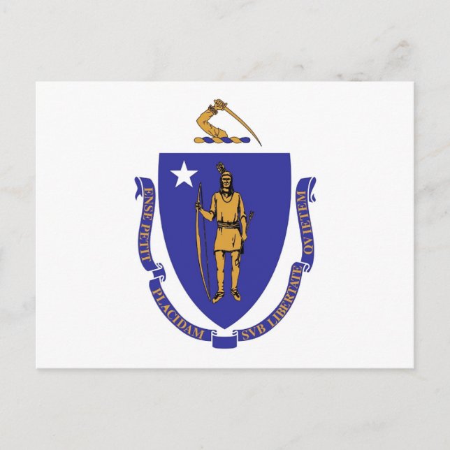 Postal con bandera del estado de Massachusetts - E (Anverso)