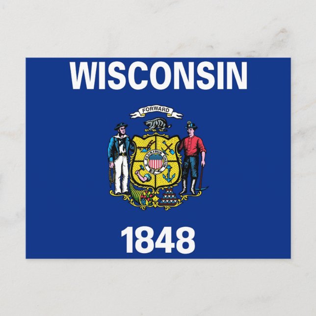 Postal con bandera del estado de Wisconsin - Estad (Anverso)