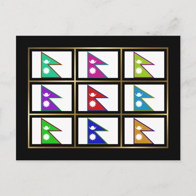 Postal con banderas multihuecas de Nepal (Anverso)