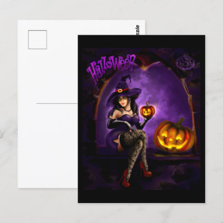 Postal con bruja de Halloween