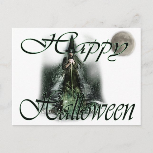 Postal con bruja de Halloween (Anverso)