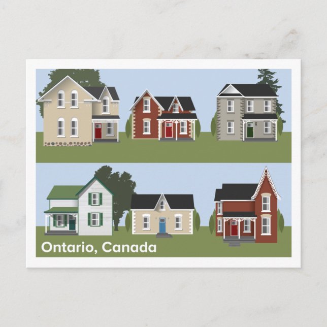 Postal con casas victorianas de Ontario (Anverso)