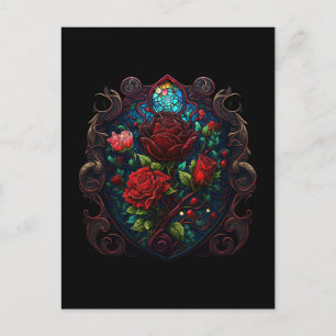 Postal con corazón y flores de inspiración gótica