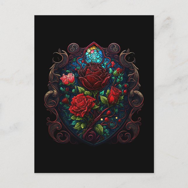 Postal con corazón y flores de inspiración gótica (Anverso)