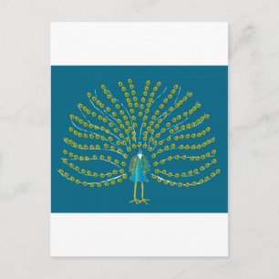 Postal con el ilustracion del pavo real