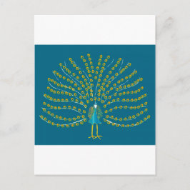 Postal con el ilustracion del pavo real