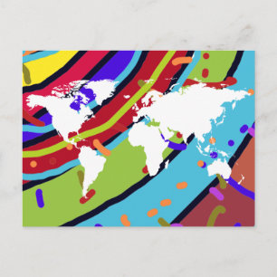postal con el mapa mundial en colores