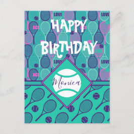 Postal Con el nombre Minty y el cumpleaños del tenis púrp