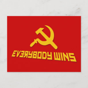 Postal ¡Con el socialismo todos ganan! Sátira del gobiern