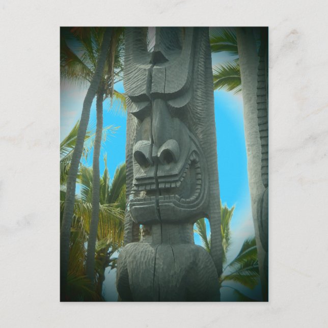 Postal con estatua de tiki sonriente (Anverso)