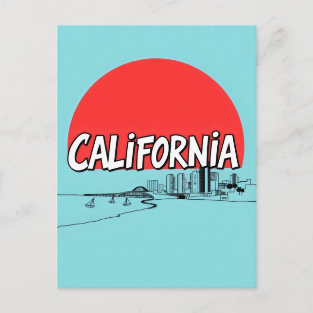 Postal con estilo cómic de California (Anverso)