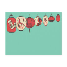 Postal con faroles de papel chino tradicional