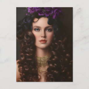 Postal con flores púrpura de pelo rizado