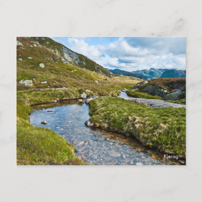 Postal con foto de arroyo de montaña. Noruega (Anverso)