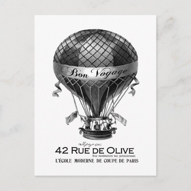 Postal con globo aerostático vintage (Anverso)