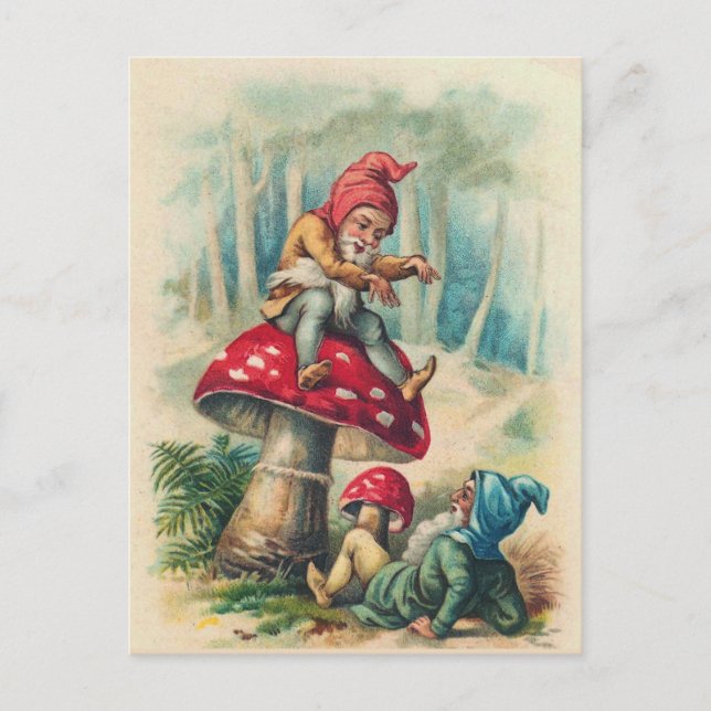 Postal con "Gnomes jugando en un taburete" (Anverso)