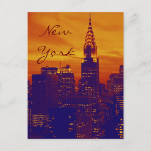 Postal con guión de Nueva York de Arte Pop Naranja