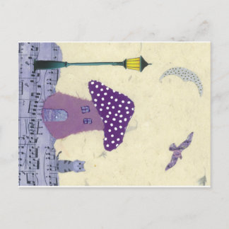 Postal con hongo, timbre, gato