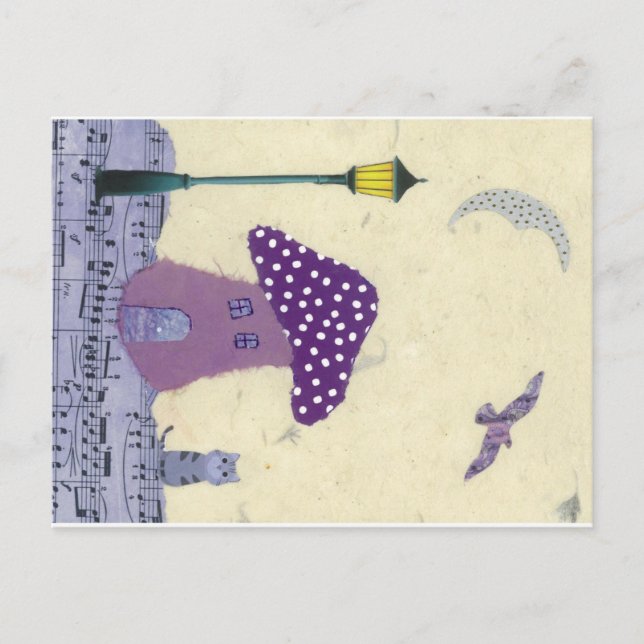 Postal con hongo, timbre, gato (Anverso)