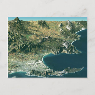 Postal con imagen satelital sobre Ciudad del Cabo