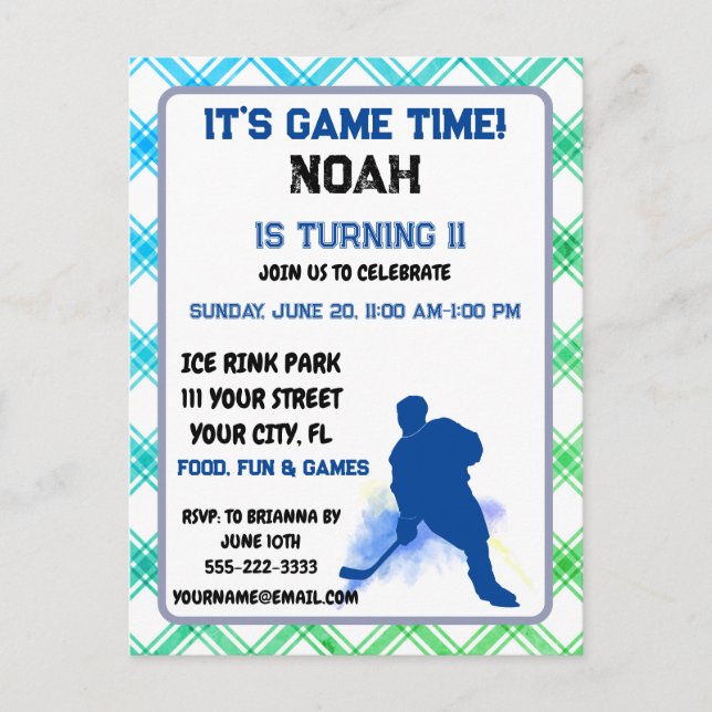 Postal con invitación para jugar hockey sobre hiel (Anverso)
