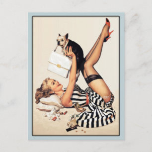 Postal con la abuela jugando con su perro