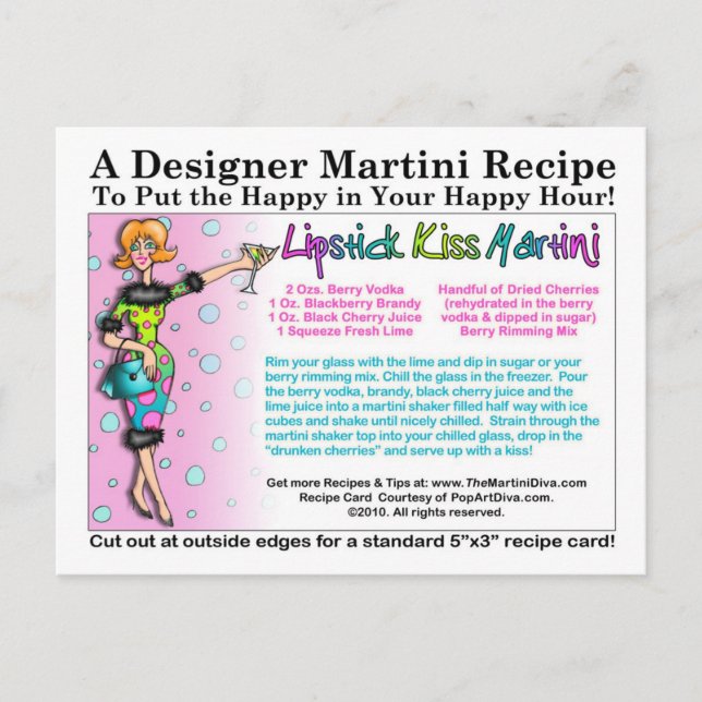 Postal con la receta de Lipstick Kiss Martini (Anverso)