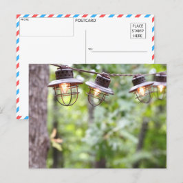 Postal con las luces de cadena forestal encantadas