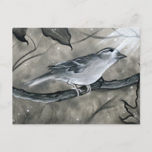 Postal con luz de árbol de aves encantada (Anverso)