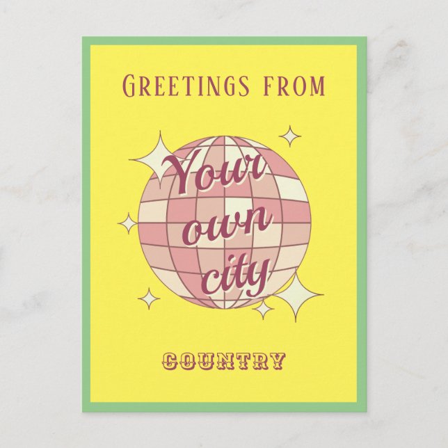 Postal con nombre de ciudad personalizable amarill (Anverso)