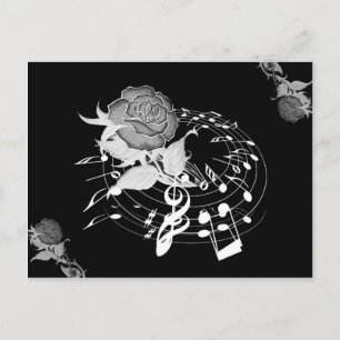 Postal con nota de música Rosa floral