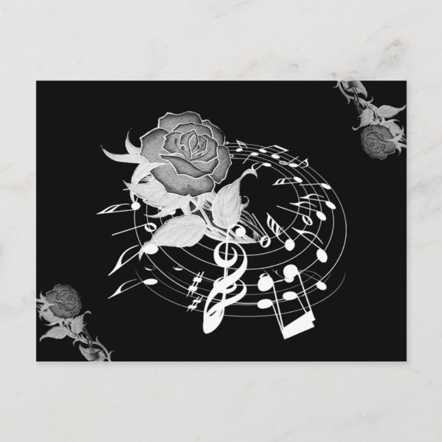 Postal con nota de música Rosa floral (Anverso)