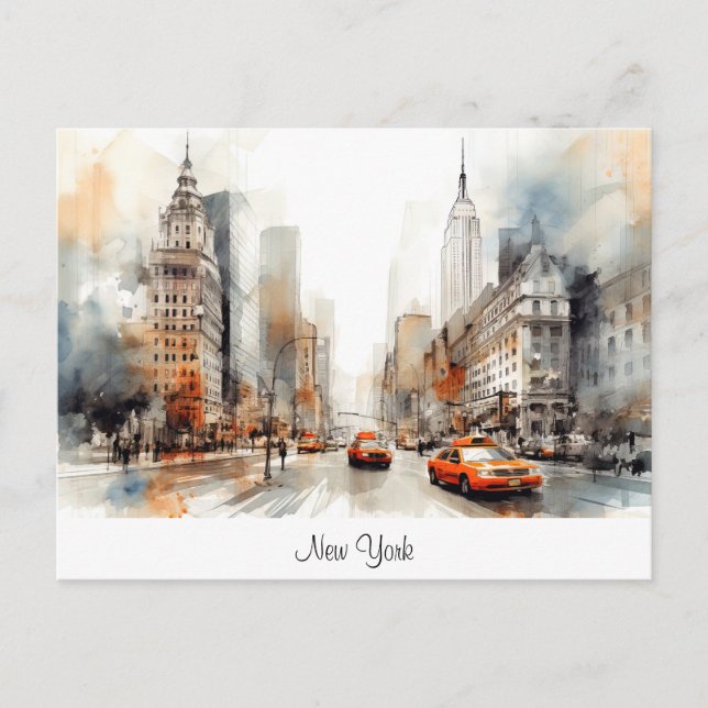 Postal con Nueva York, paisaje pintado. (Anverso)