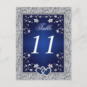 Postal con número de mesa floral gris plateado