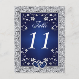 Postal con número de mesa floral gris plateado