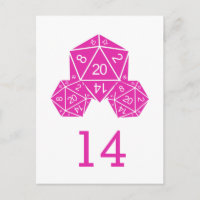 Postal con número de tabla de dados D20 rosado