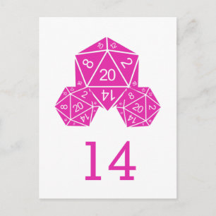 Postal con número de tabla de dados D20 rosado